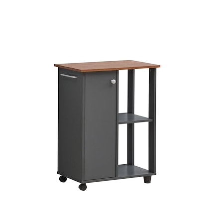 Hodedah 23.6 in. Wide Open Shelves & Cabinet Space Kitchen Cart, Grey & Oak HIK73 GREY-OAK
